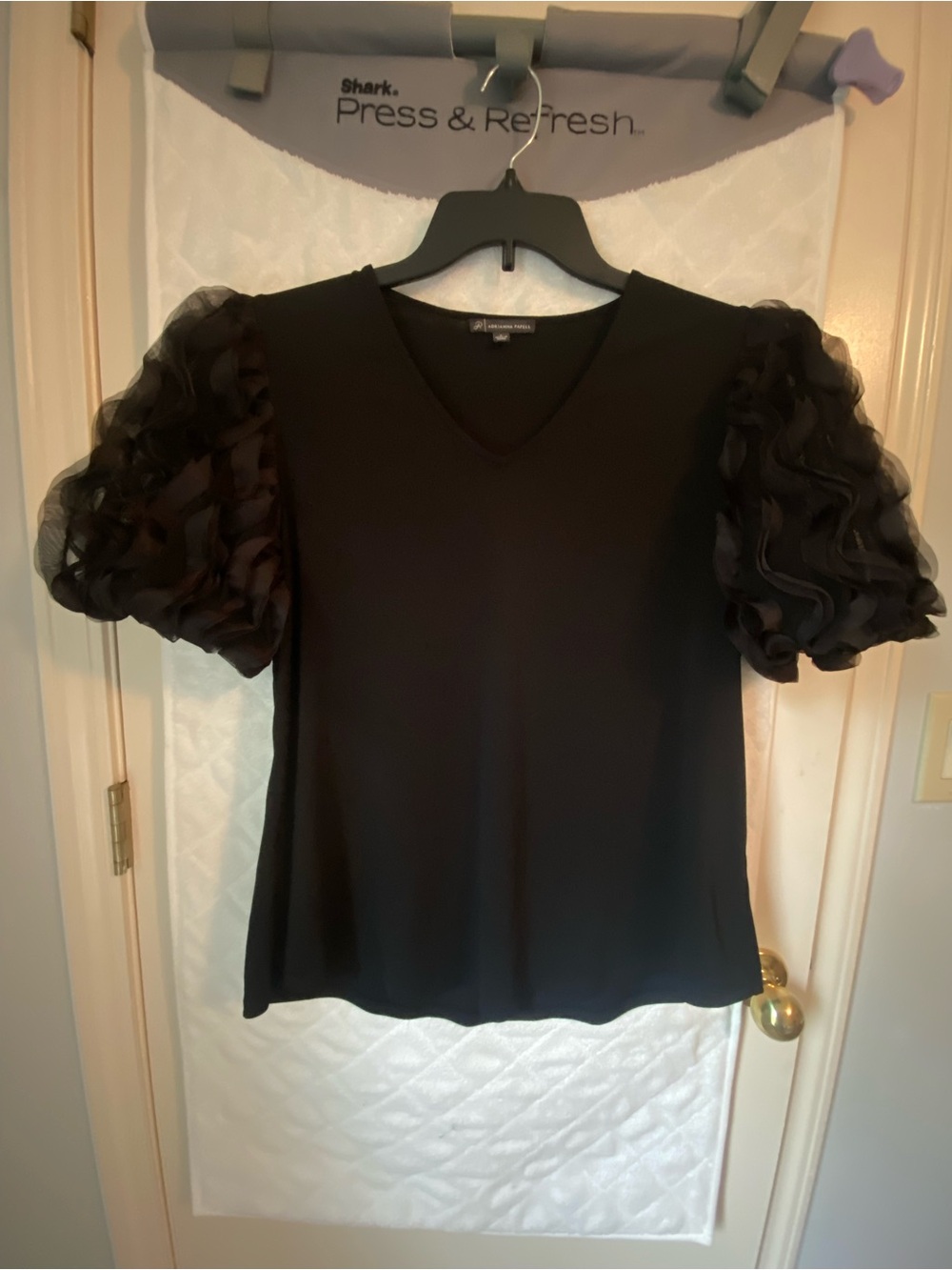 Black Ruffled Sleeve V-Neck Top